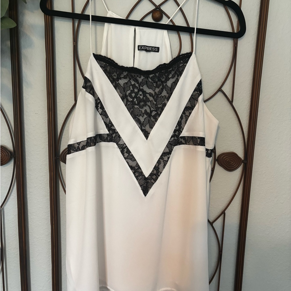 Express Downtown Camisole Top White and Black Lace Top